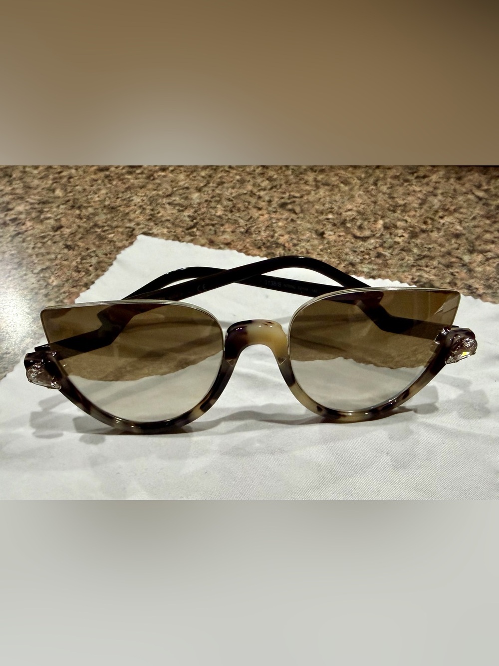 Fendi Tortoiseshell Shield Sunglasses with Crystal Accents